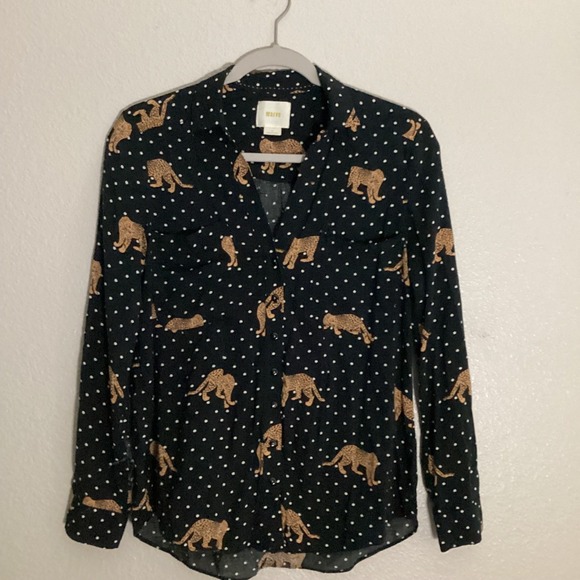 Maeve Anthropologie Leopard Print‎ Polka Dot Button Down Shirt - Picture 2 of 6